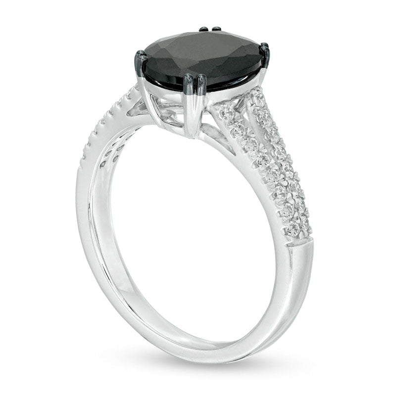 3.38 CT. T.W. Enhanced Black and White Oval Natural Diamond Split Shank Engagement Ring in Solid 10K White Gold