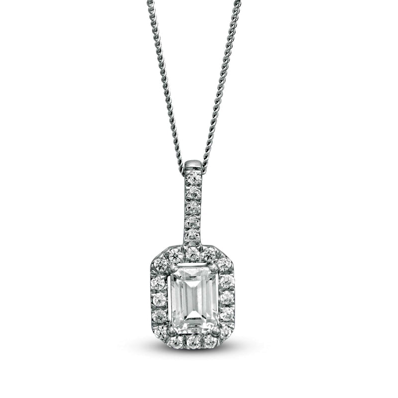 1 CT. T.W. Certified Emerald-Cut Natural Diamond Octagonal Frame Drop Pendant in 14K White Gold (I/I1)