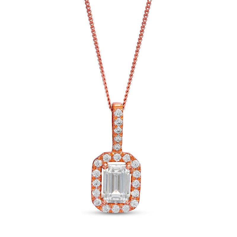 1 CT. T.W. Certified Emerald-Cut Natural Diamond Octagonal Frame Drop Pendant in 14K Rose Gold (I/I1)