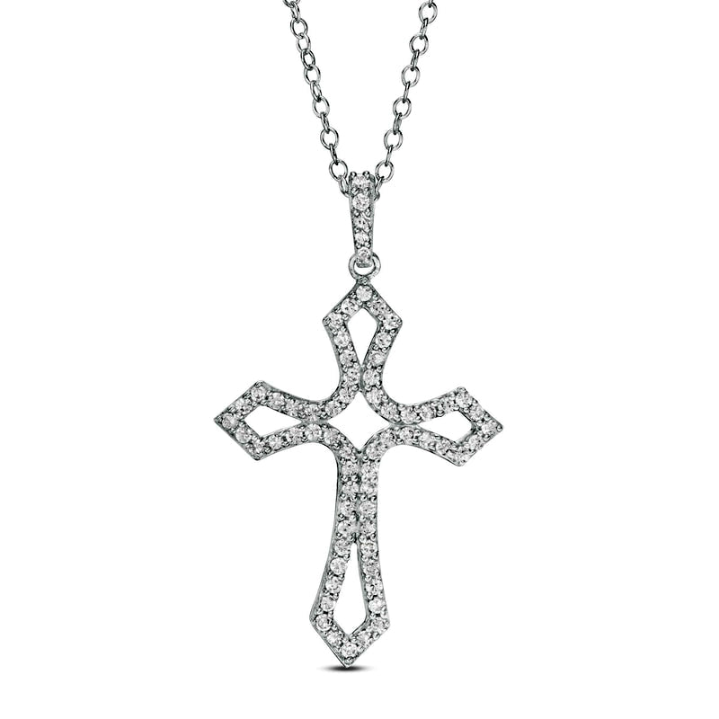 0.5 CT. T.W. Natural Diamond Gothic-Style Flared Cross Pendant in 10K White Gold