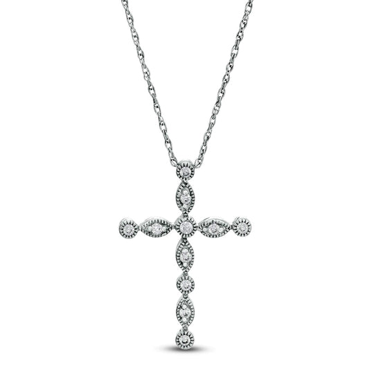 0.13 CT. T.W. Natural Diamond Antique Vintage-Style Cross Pendant in Sterling Silver