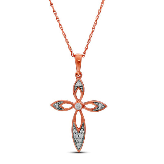 0.07 CT. T.W. Natural Diamond Cross Pendant in 10K Rose Gold