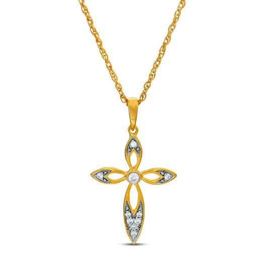 0.07 CT. T.W. Natural Diamond Cross Pendant in 10K Yellow Gold