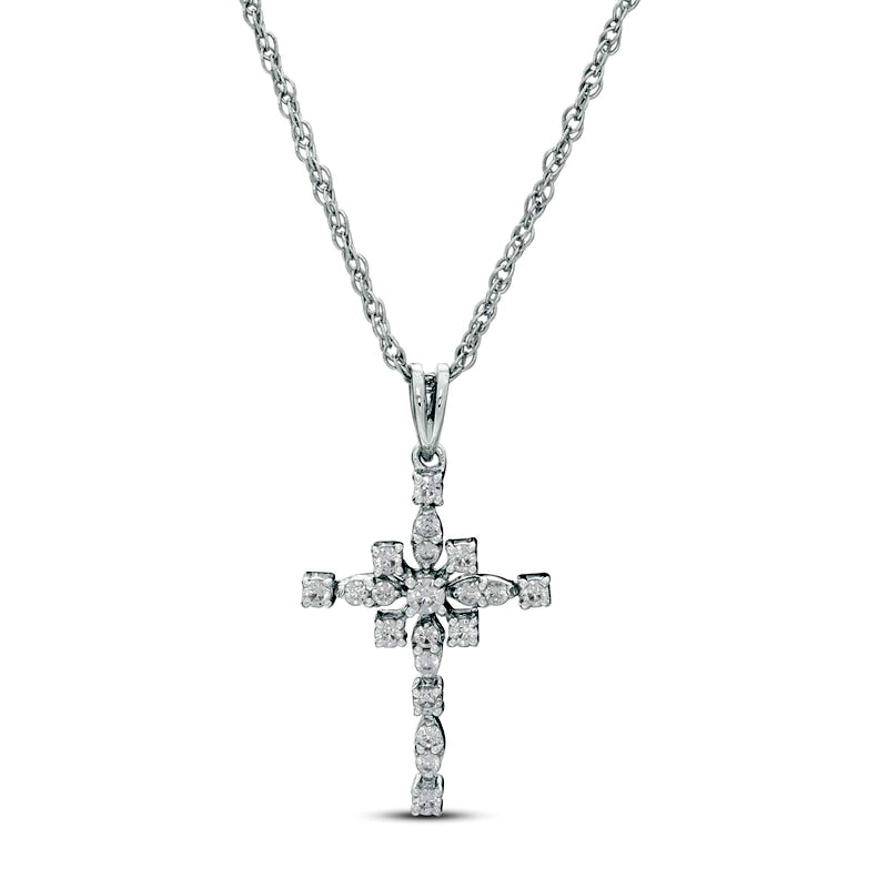 0.25 CT. T.W. Natural Diamond Art Deco Cross Pendant in 10K White Gold