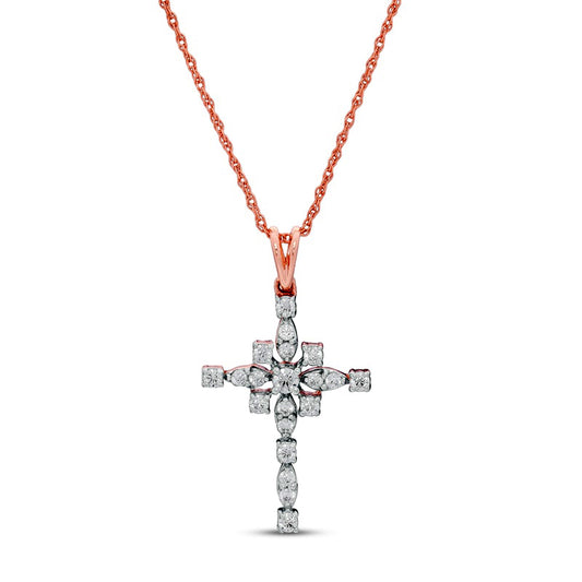 0.25 CT. T.W. Natural Diamond Art Deco Cross Pendant in 10K Rose Gold