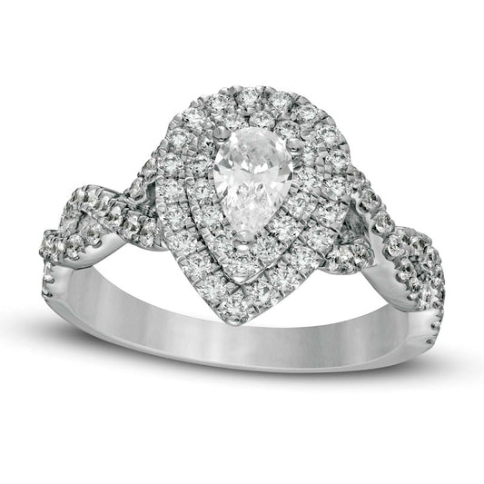 1.0 CT. T.W. Pear-Shaped Natural Diamond Twist Shank Engagement Ring in Solid 14K White Gold