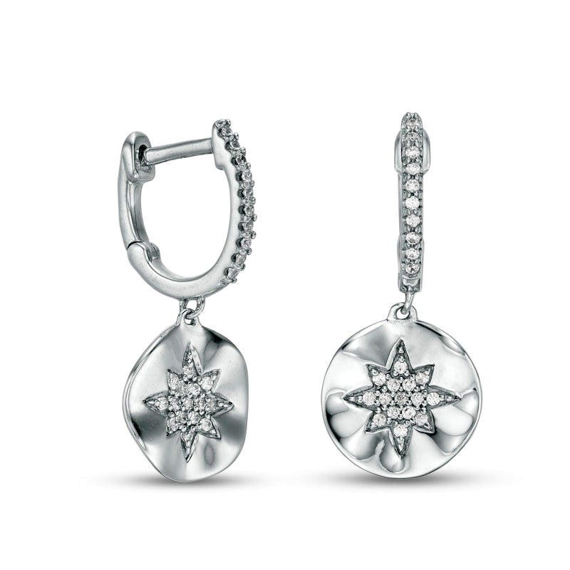 0.25 CT. T.W. Diamond Sunburst Drop Earrings in 10K White Gold