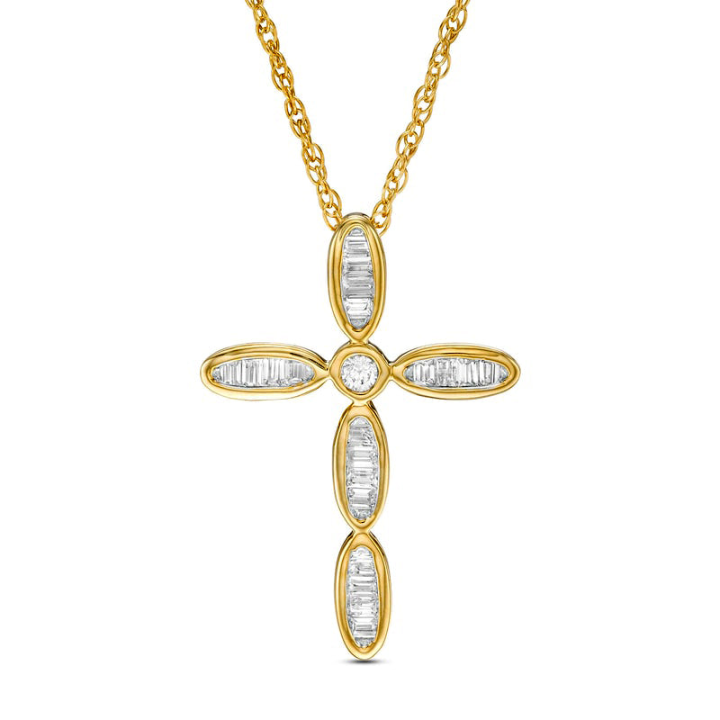 0.2 CT. T.W. Baguette Natural Diamond Cross Pendant in 14K Gold