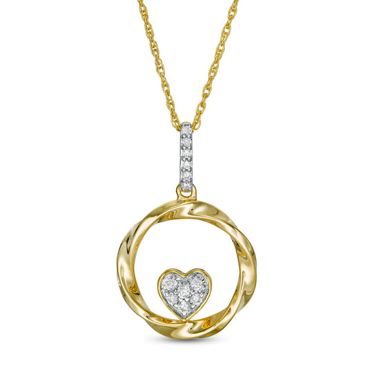 0.13 CT. T.W. Composite Natural Diamond Heart-Shaped Twist Circle Pendant in 10K Yellow Gold