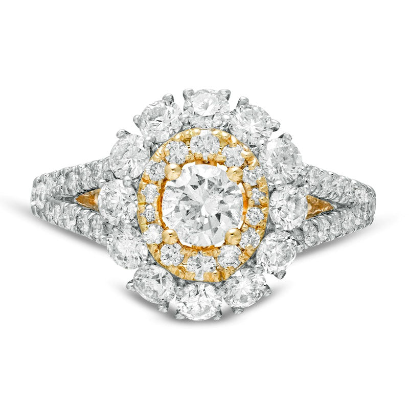 2.0 CT. T.W. Natural Diamond Double Frame Split Shank Engagement Ring in Solid 14K Two-Tone Gold