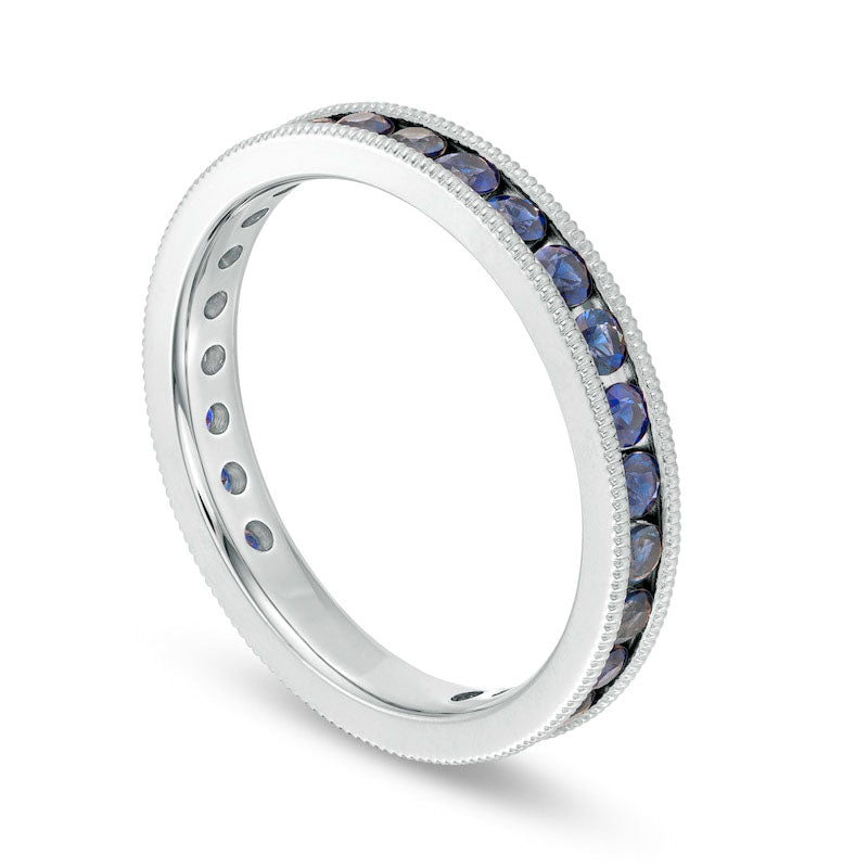 Certified Blue Sapphire Eternity Band in Solid 14K White Gold