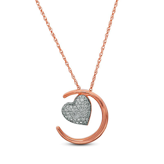 0.1 CT. T.W. Natural Diamond Crescent Moon and Tilted Heart Pendant in 10K Rose Gold