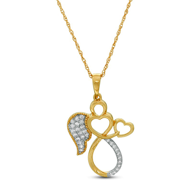 0.1 CT. T.W. Natural Diamond Outline Angel with Heart Antique Vintage-Style Pendant in 10K Yellow Gold