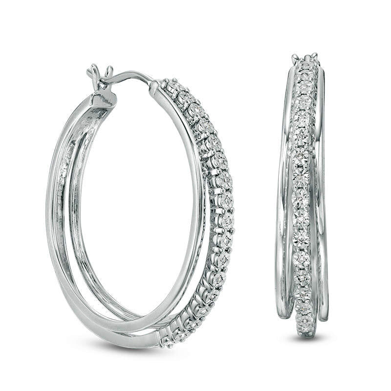 0.1 CT. T.W. Diamond Multi-Row Hoop Earrings in Sterling Silver