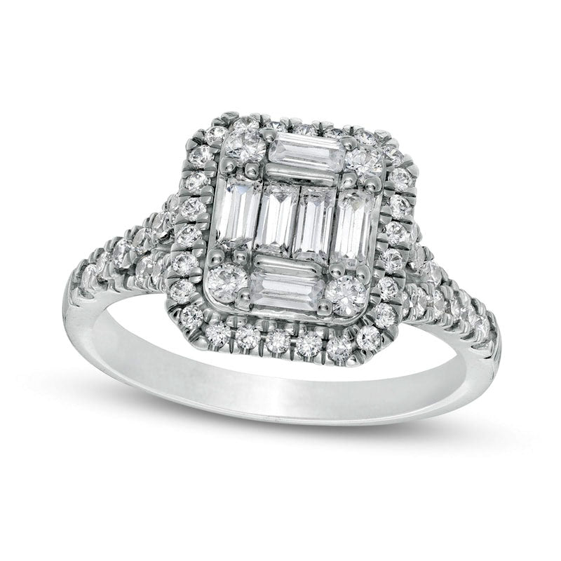 1.0 CT. T.W. Composite Natural Diamond Rectangular Frame Split Shank Engagement Ring in Solid 10K White Gold