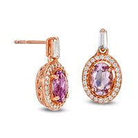 Oval Amethyst and Lab-Created White Sapphire Frame Drop Earrings in Sterling Silver with 18K Rose Gold Plate