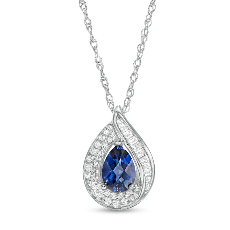 Pear-Shaped Lab-Created Blue and White Sapphire Teardrop Pendant in Sterling Silver