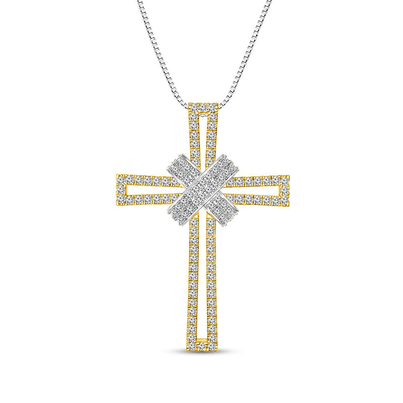 0.75 CT. T.W. Natural Diamond "X" Cross Outline Pendant in 10K Two-Tone Gold