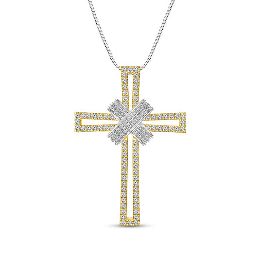 0.75 CT. T.W. Natural Diamond "X" Cross Outline Pendant in 10K Two-Tone Gold