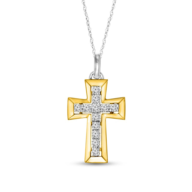 0.2 CT. T.W. Natural Diamond Cross Pendant in 10K Two-Tone Gold