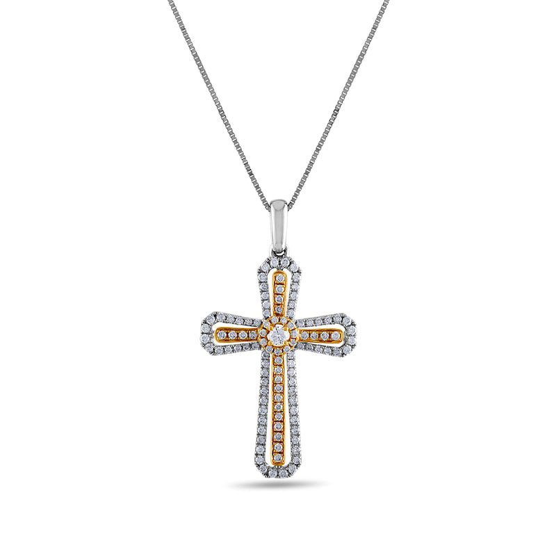 0.38 CT. T.W. Natural Diamond Outline Flared Cross Pendant in 10K Two-Tone Gold