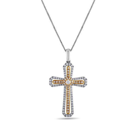 0.38 CT. T.W. Natural Diamond Outline Flared Cross Pendant in 10K Two-Tone Gold