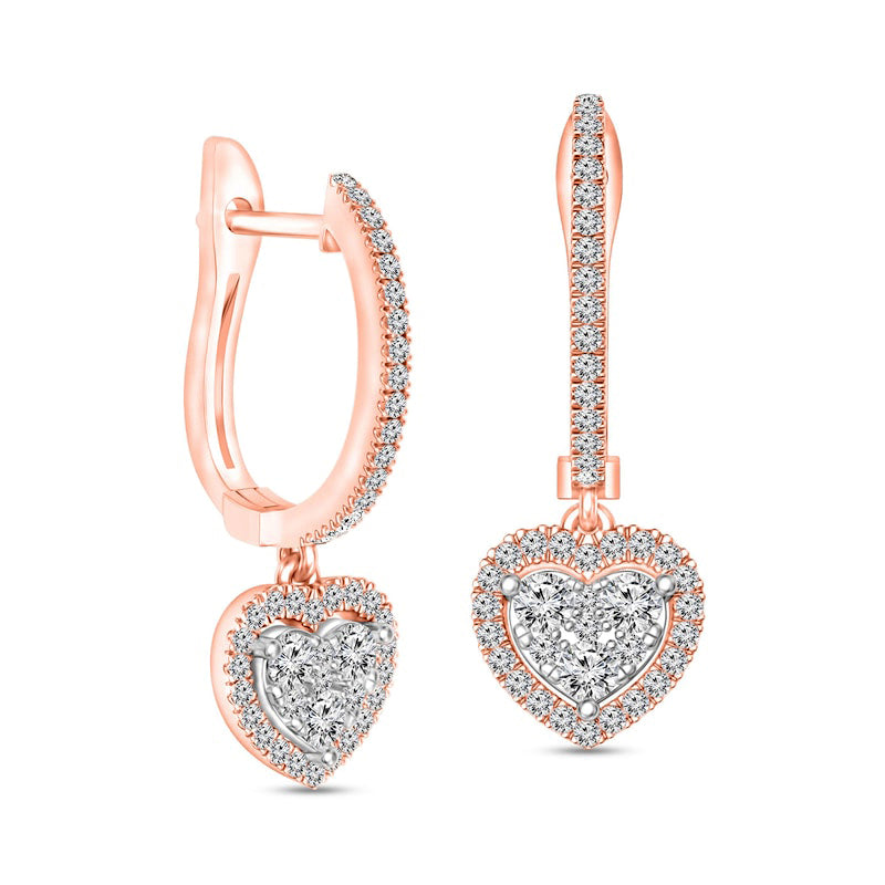 0.38 CT. T.W. Composite Diamond Heart Frame Drop Earrings in 10K Two-Tone Gold