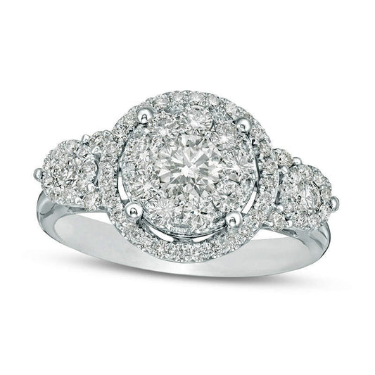 2.10 CT. T.W. Composite Natural Diamond Frame Three Stone Engagement Ring in Solid 14K White Gold