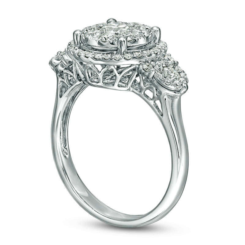 2.10 CT. T.W. Composite Natural Diamond Frame Three Stone Engagement Ring in Solid 14K White Gold