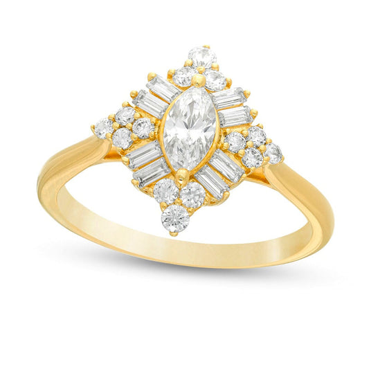 1.0 CT. T.W. Marquise Natural Diamond Starburst Frame Engagement Ring in Solid 14K Gold