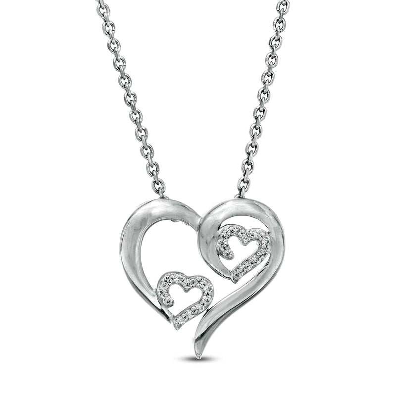 0.1 CT. T.W. Natural Diamond Triple Swirl Heart Pendant in Sterling Silver