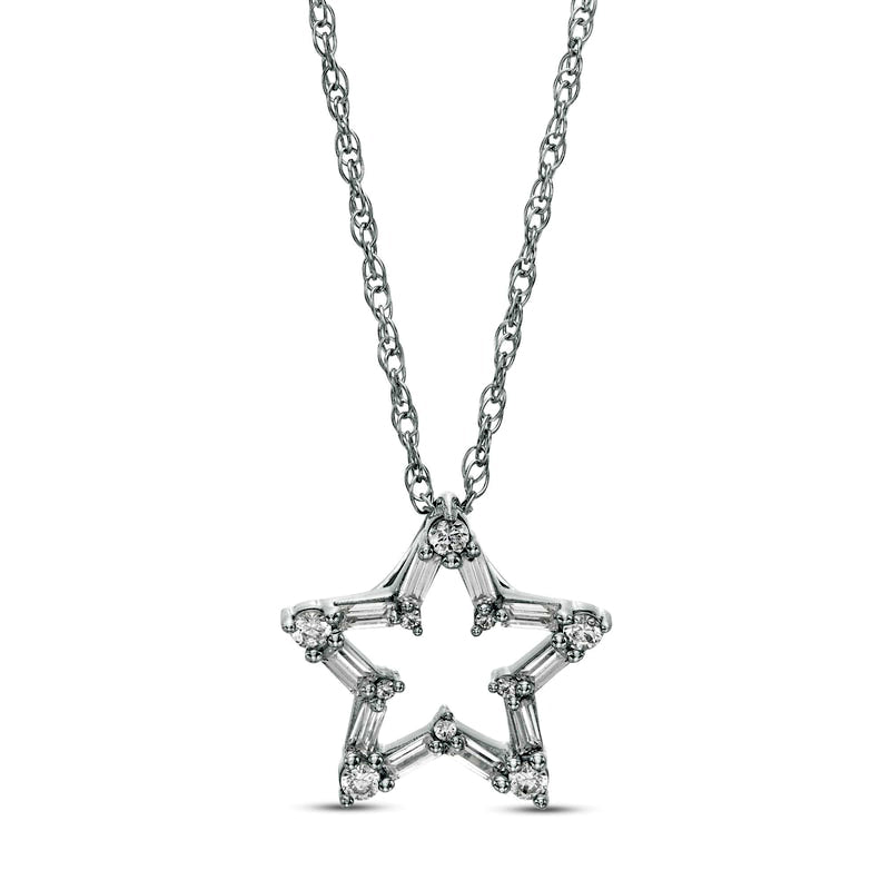 0.25 CT. T.W. Natural Diamond Star Outline Pendant in 10K White Gold