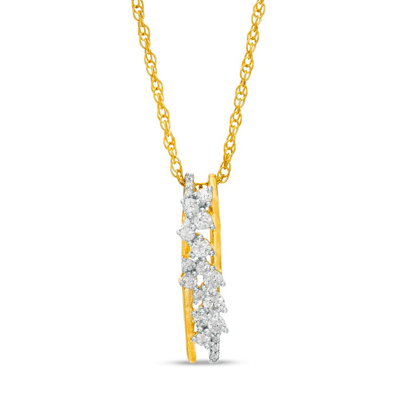 0.2 CT. T.W. Natural Diamond Linear Scatter Drop Pendant in 10K Yellow Gold