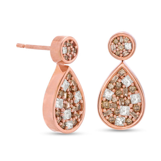 1 CT. T.W. Champagne and White Composite Diamond Teardrop Earrings in 10K Rose Gold