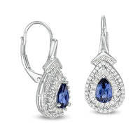 Pear-Shaped Lab-Created Blue and White Sapphire Double Frame Teardrop Earrings in Sterling Silver