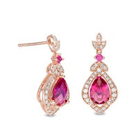 Pear-Shaped Lab-Created Ruby and White Sapphire Vintage-Style Drop Earrings in Sterling Silver with 14K Rose Gold Plate