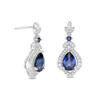 Pear-Shaped Lab-Created Blue and White Sapphire Vintage-Style Drop Earrings in Sterling Silver