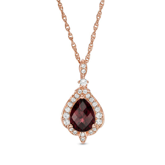 Pear-Shaped Garnet and Lab-Created White Sapphire Antique Vintage-Style Pendant in Sterling Silver with 14K Rose Gold Plate