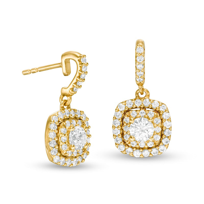 1 CT. T.W. Diamond Double Cushion Frame Drop Earrings in 14K Gold