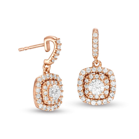 1 CT. T.W. Diamond Double Cushion Frame Drop Earrings in 14K Rose Gold