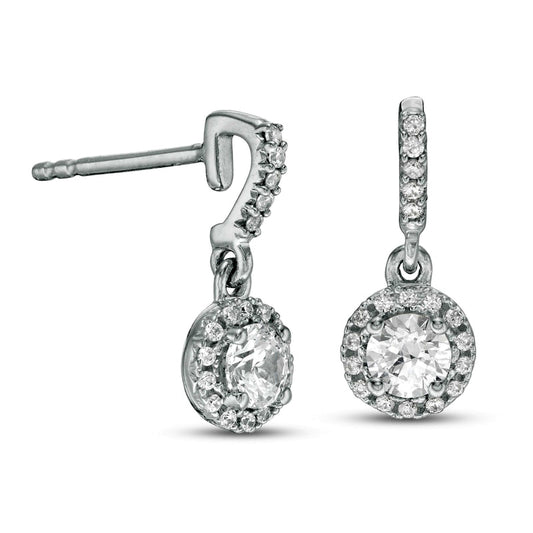 5/8 T. T.W. Diamond Frame Drop Earrings in 14K White Gold