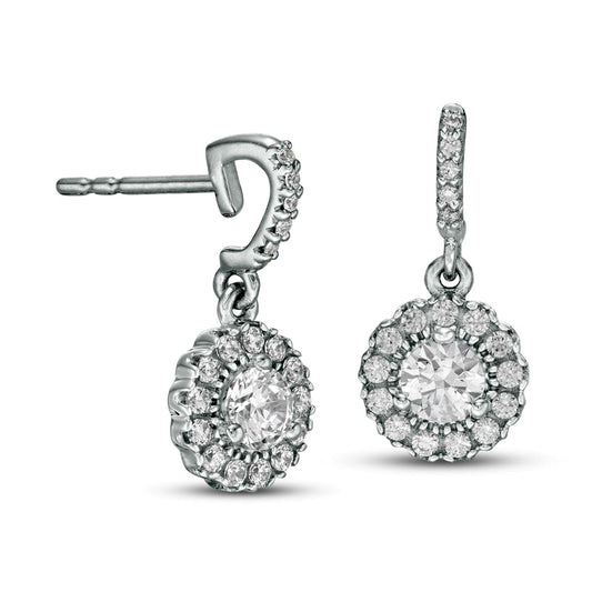 0.75 CT. T.W. Diamond Frame Scallop Edge Drop Earrings in 14K White Gold