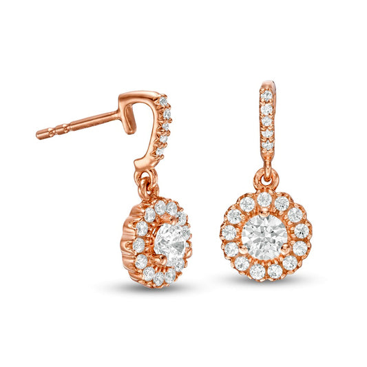 0.75 CT. T.W. Diamond Frame Scallop Edge Drop Earrings in 14K Rose Gold