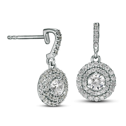 1 CT. T.W. Diamond Double Frame Drop Earrings in 14K White Gold