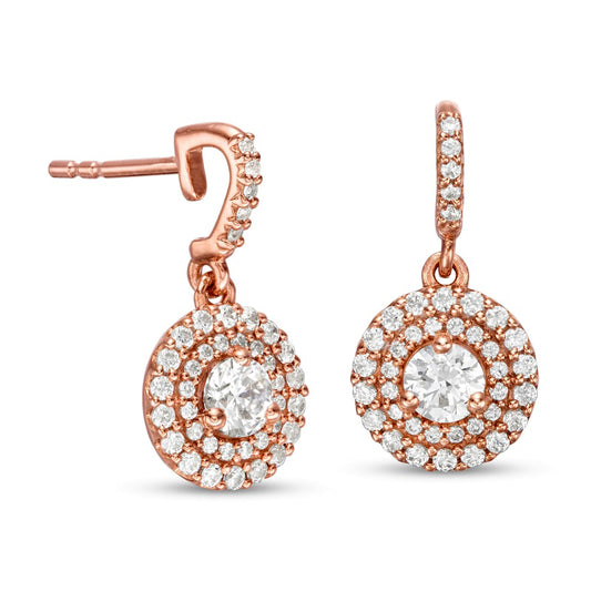 1 CT. T.W. Diamond Double Frame Drop Earrings in 14K Rose Gold