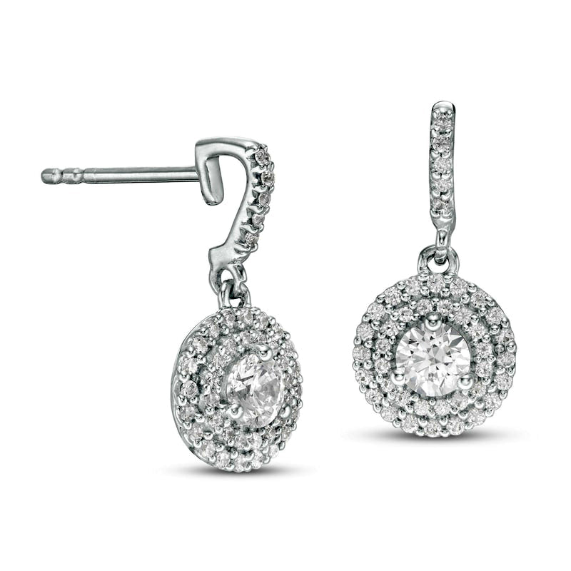 0.88 CT. T.W. Diamond Double Frame Drop Earrings in 14K White Gold