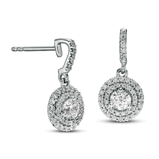 0.88 CT. T.W. Diamond Double Frame Drop Earrings in 14K White Gold