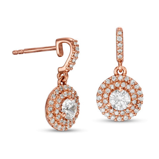 0.88 CT. T.W. Diamond Double Frame Drop Earrings in 14K Rose Gold