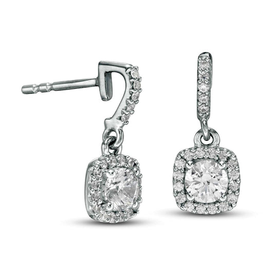 0.75 CT. T.W. Diamond Cushion Frame Drop Earrings in 14K White Gold