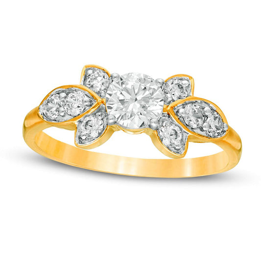 0.88 CT. T.W. Natural Diamond Tri-Sides Engagement Ring in Solid 10K Yellow Gold